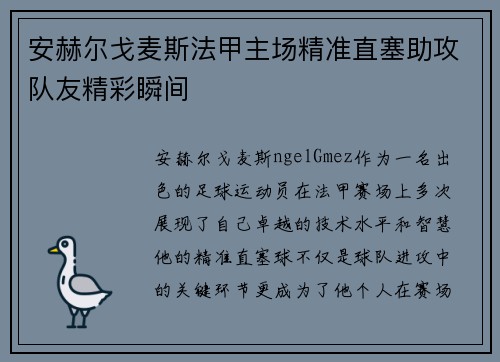 安赫尔戈麦斯法甲主场精准直塞助攻队友精彩瞬间